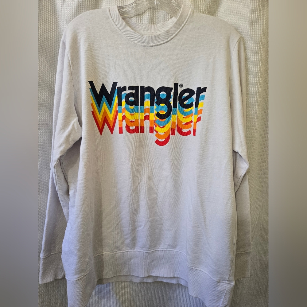 Wrangler White Sweatshirt with Retro Rainbow Logo